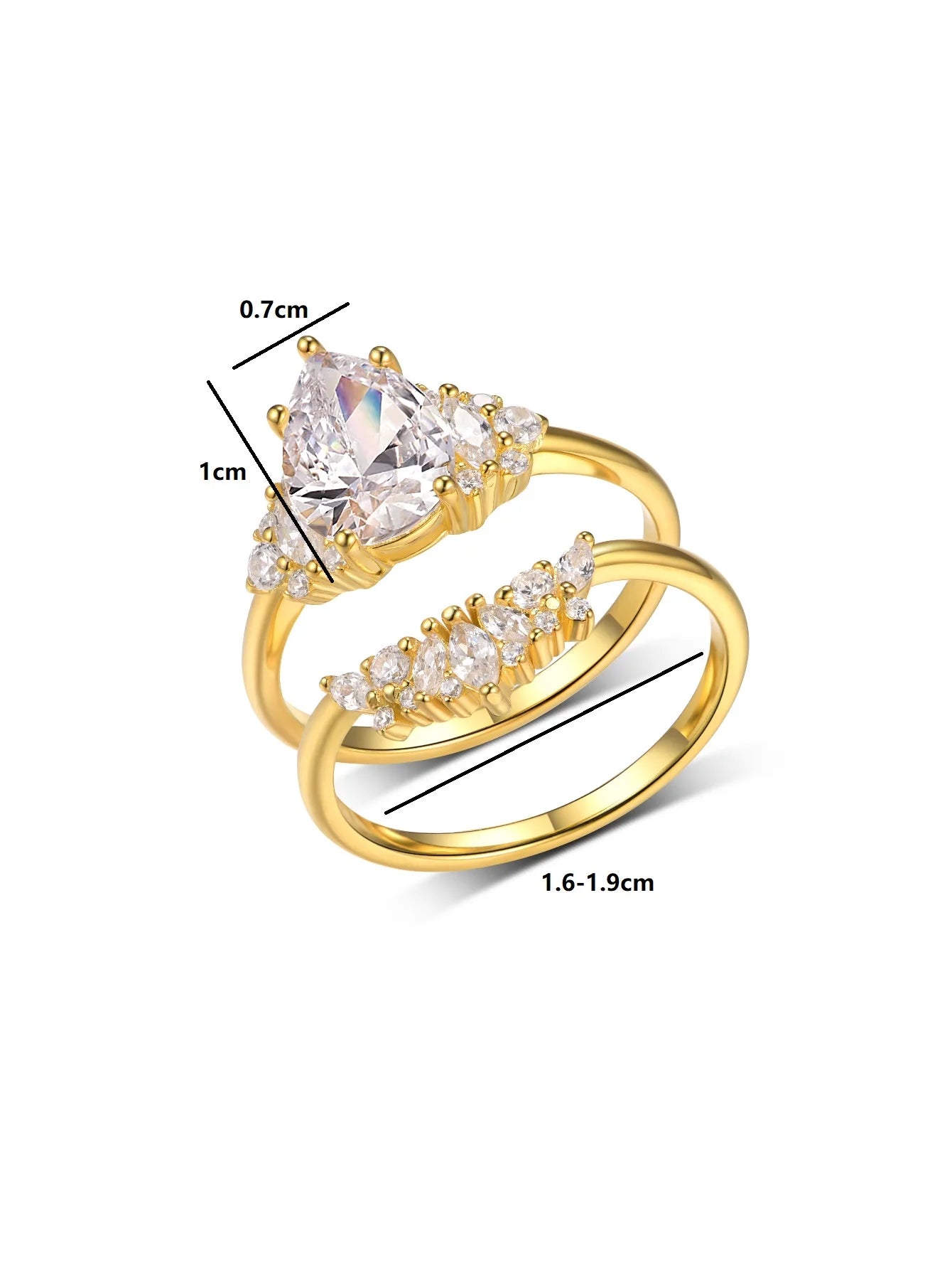 S925 Sterling Silver Moissanite Ring Set 2Ct 18K Gold Plated