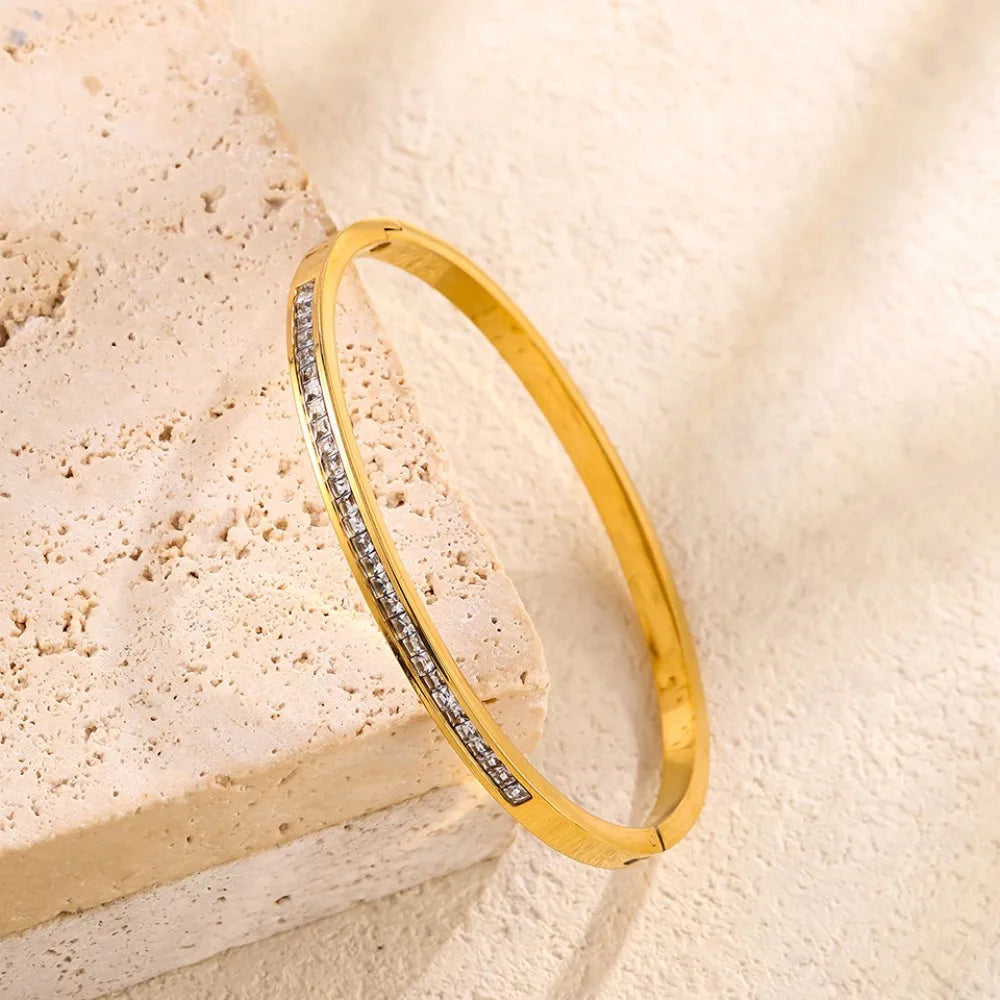 Bracelet Stacked With Zircon Inlaid Bangles