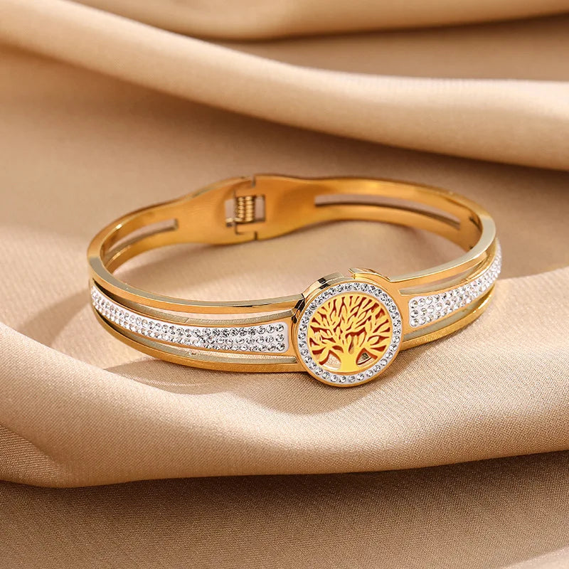 Tree Bracelet Stainless Steel With Cubic Zirconia