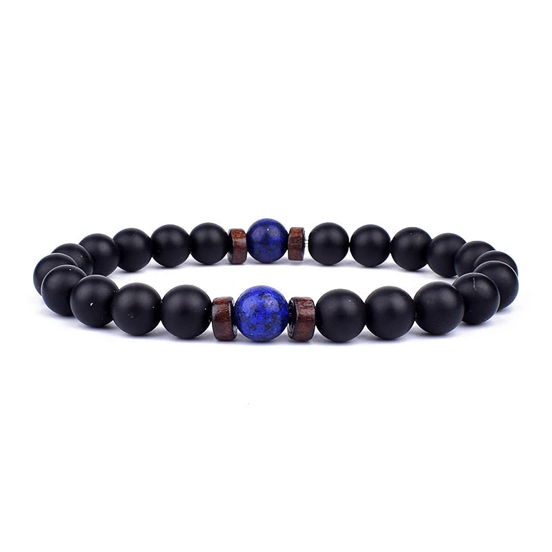 Volcanic Stone Lava Wood Beaded Bracelet Tibetan Buddhist Unisex Gift