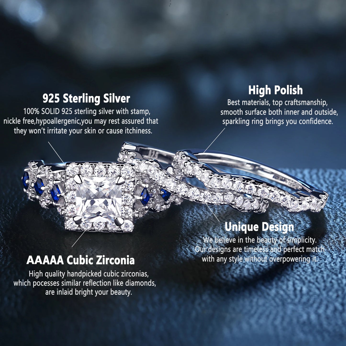 3-Piece Rings Set  925 Silver