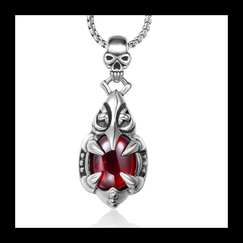 Skull Titanium Necklace With Zircon Gemstone