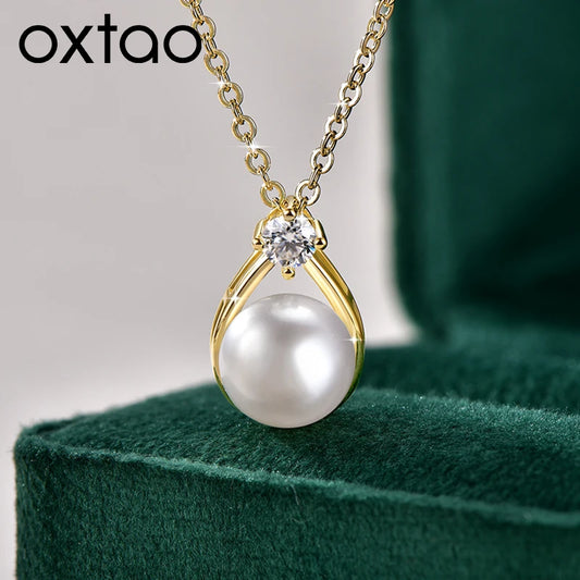 Pearl Moissanite Necklace 14K Gold Freshwater
