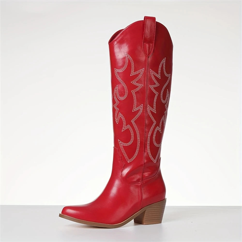 Western Knee-High Boots Women Embroidered