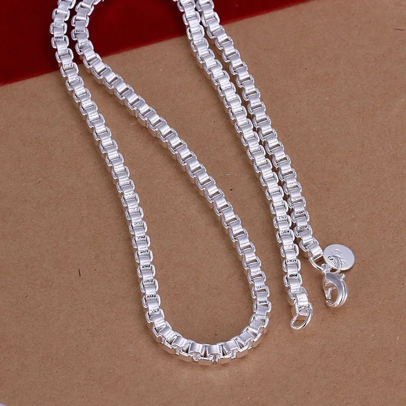 Sterling Silver 925 Box Chain Jewelry Set Bracelet Necklace Earrings