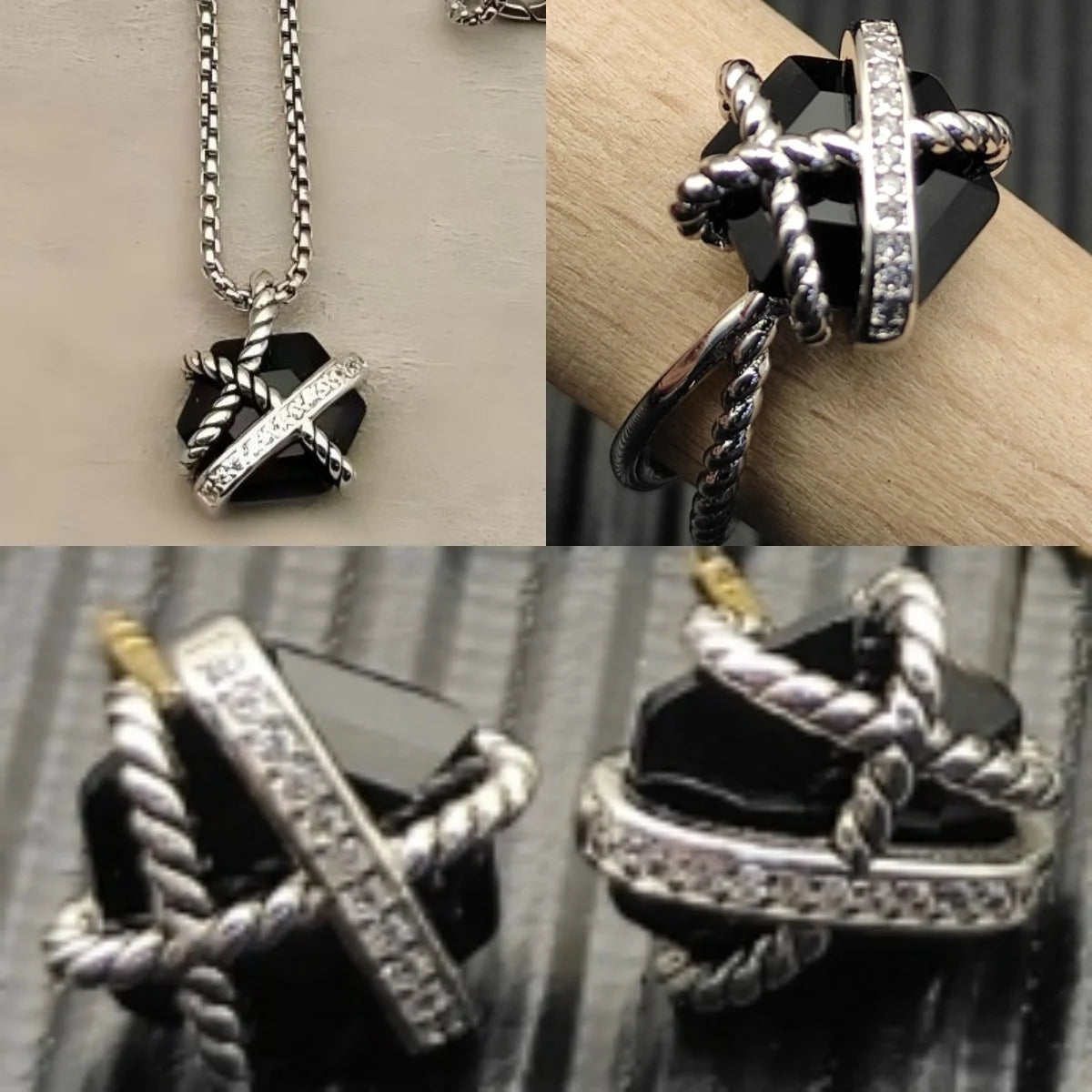 Earring Necklace Ring Set Sterling Silver 925.