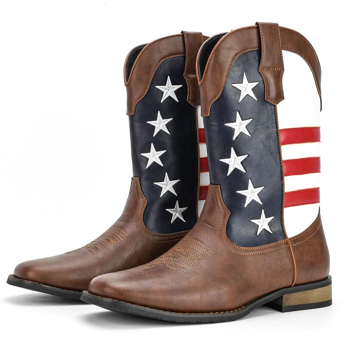 Men's Cowboys Boots With Stars And Stripes Pattern