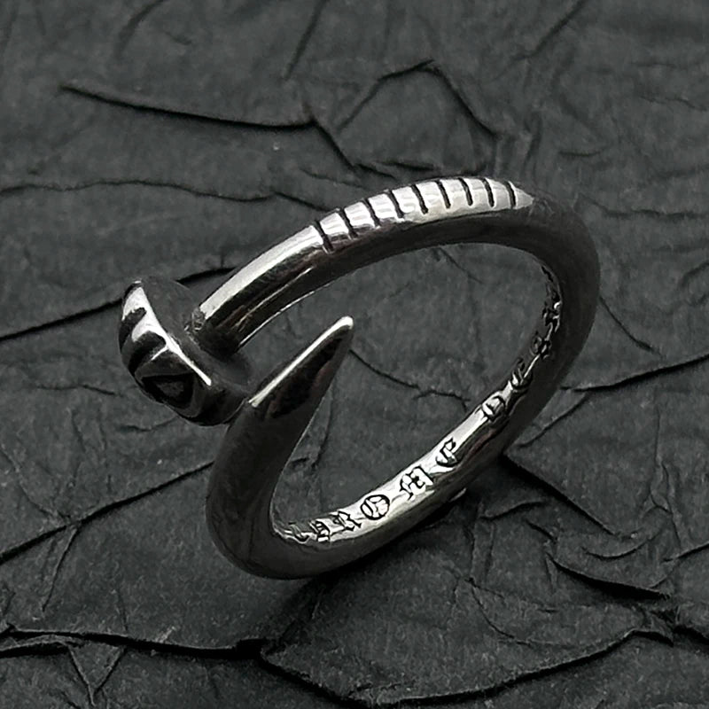 NONECN S925 Sterling Silver Nail Ring Retro Convex Design
