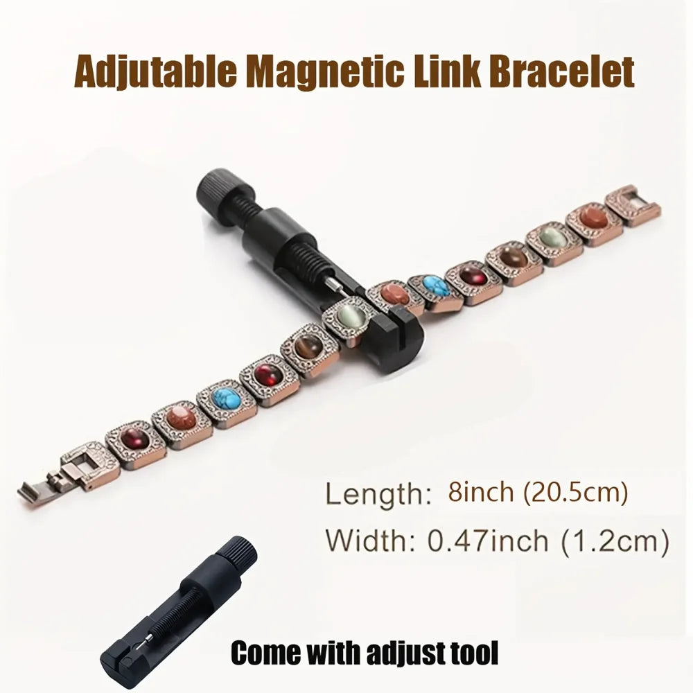 Copper Magnetic Bracelet With Turquoise Stones Unisex Adjustable