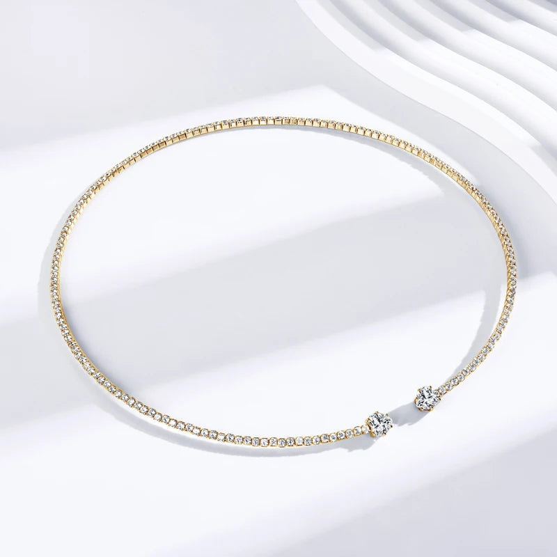 Oxtao Open Moissanite Heart Tennis Necklace Sterling Silver
