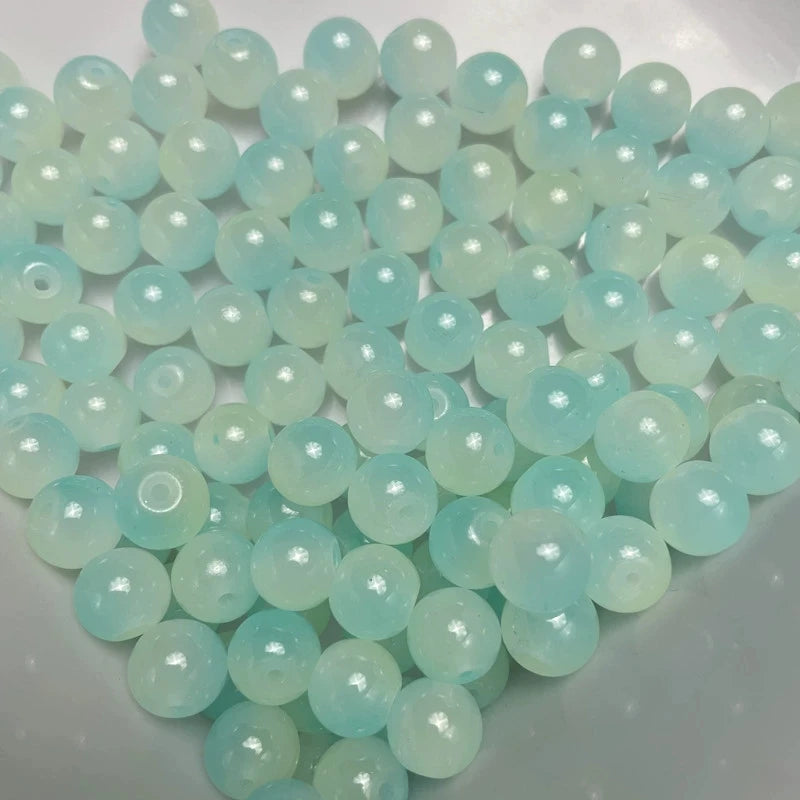 50pcs 8/10mm Dual Color Glass Round Loose Spacer Beads for Handmade Jewelry and Accessories