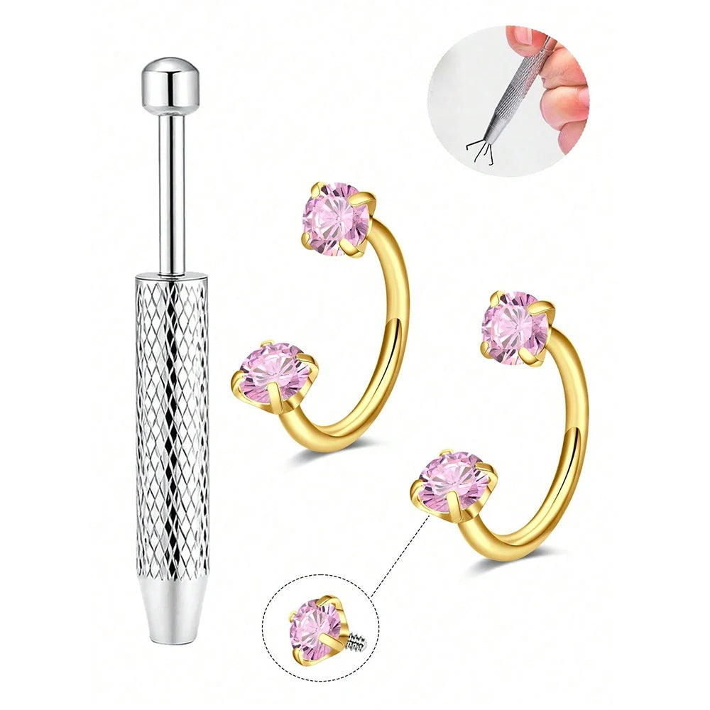 Stainless Steel Horseshoe Nose Studs With Cubic Zirconia