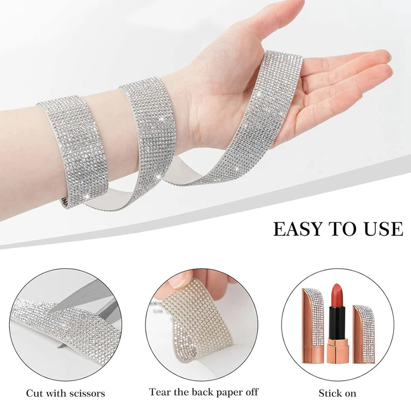 Three Rolls Self Adhesive Crystal Rhinestone Ribbon Bling Diamond Stickers