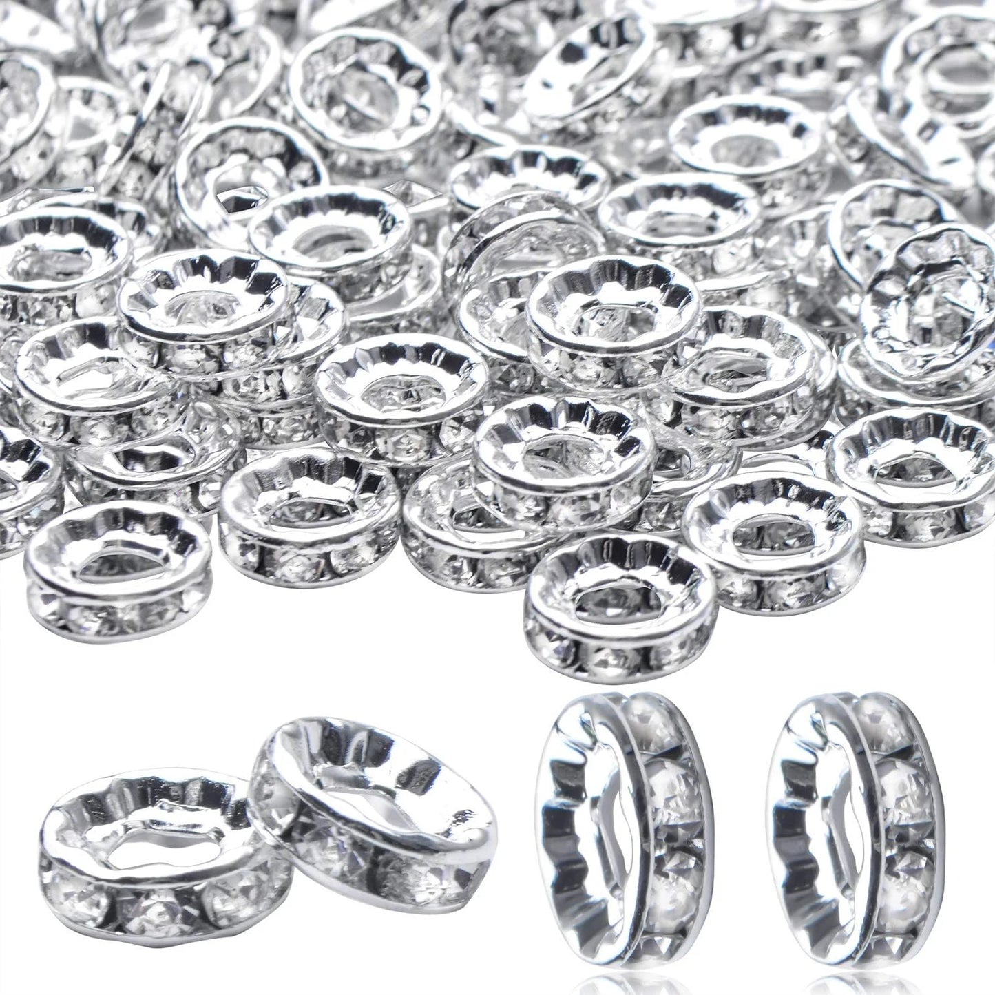 Rhinestone Spacer Beads Crystal Large Hole European Metal Beads