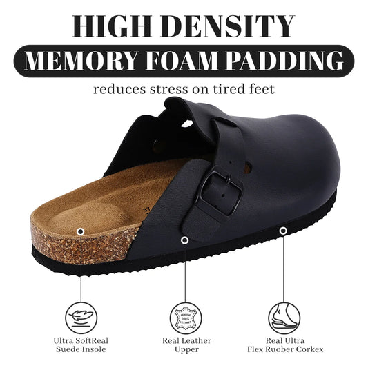 NONEDep Cork Mules Slippers for Women Leather Clogs Shoes
