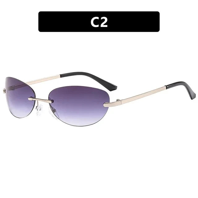 Rimless Women Sunglasses Oval Wrap Around Gradient Lenses
