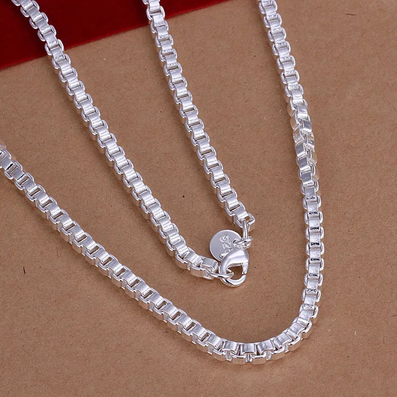 Sterling Silver 925 Box Chain Jewelry Set Bracelet Necklace Earrings