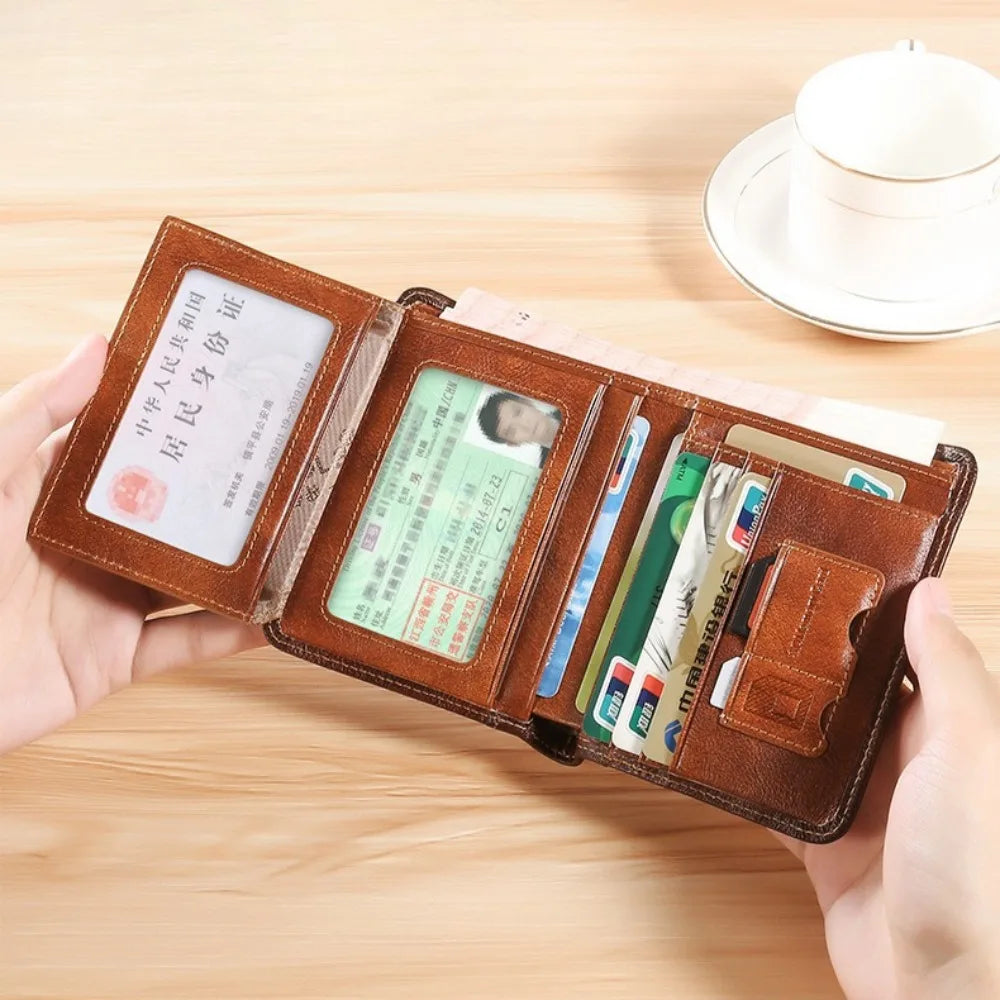 Genuine Leather RFID Blocking Trifold Wallet