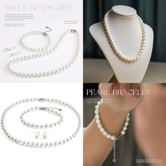 Pearl Necklace Set For Women Three Piece Jewelry With Earrings