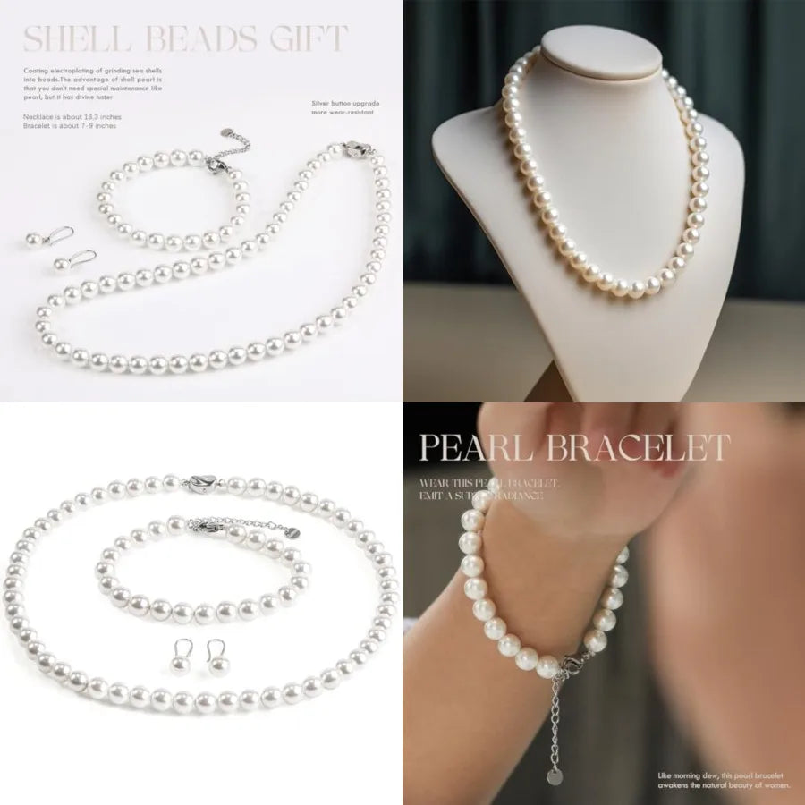 Pearl Necklace Set For Women Three Piece Jewelry With Earrings