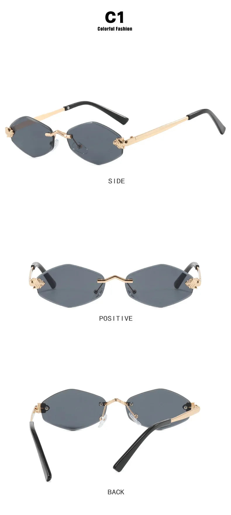 Sunglasses Frameless Diamond Shaped Leopard UV400 Small Frame