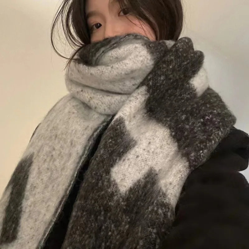 Scarf Wool Mohair Thick Braid Fringe