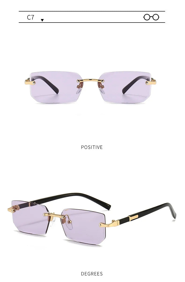Sunglasses Frameless Diamond Shaped Leopard UV400 Small Frame