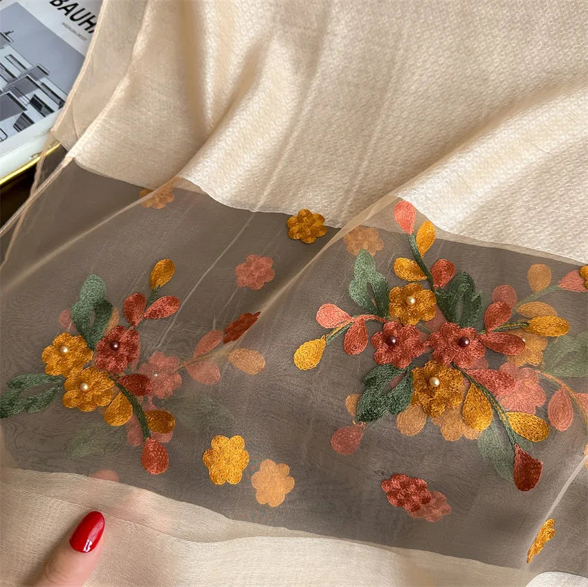 Scarf Embroidered Floral Print Wrap