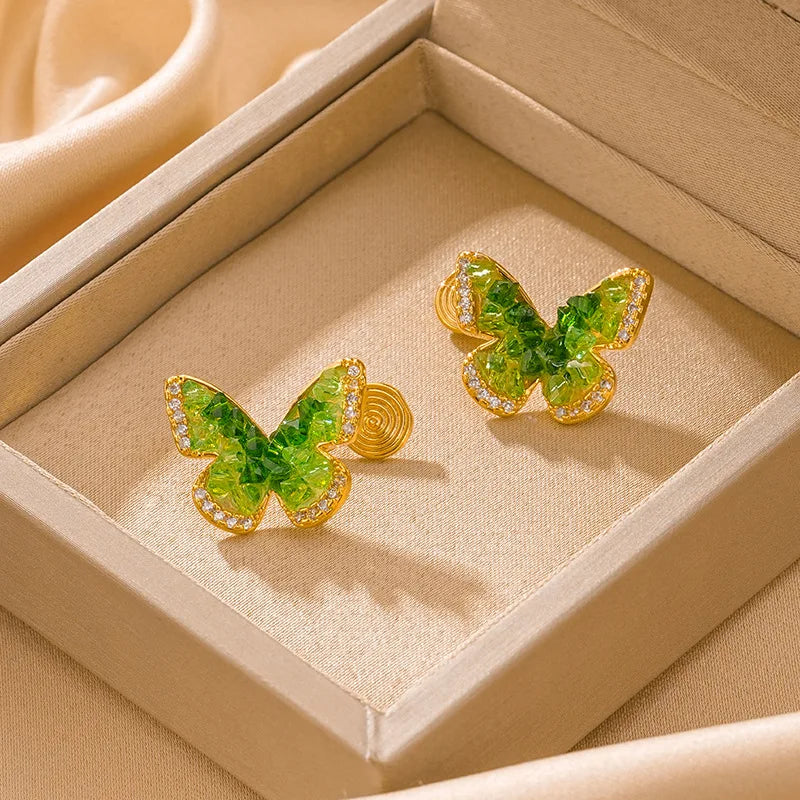 Earrings Crystal Butterfly Clip On