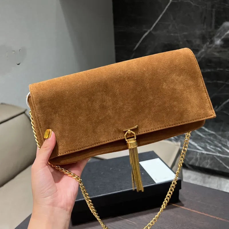 Bag Suede With Tassel Lock Decoration
