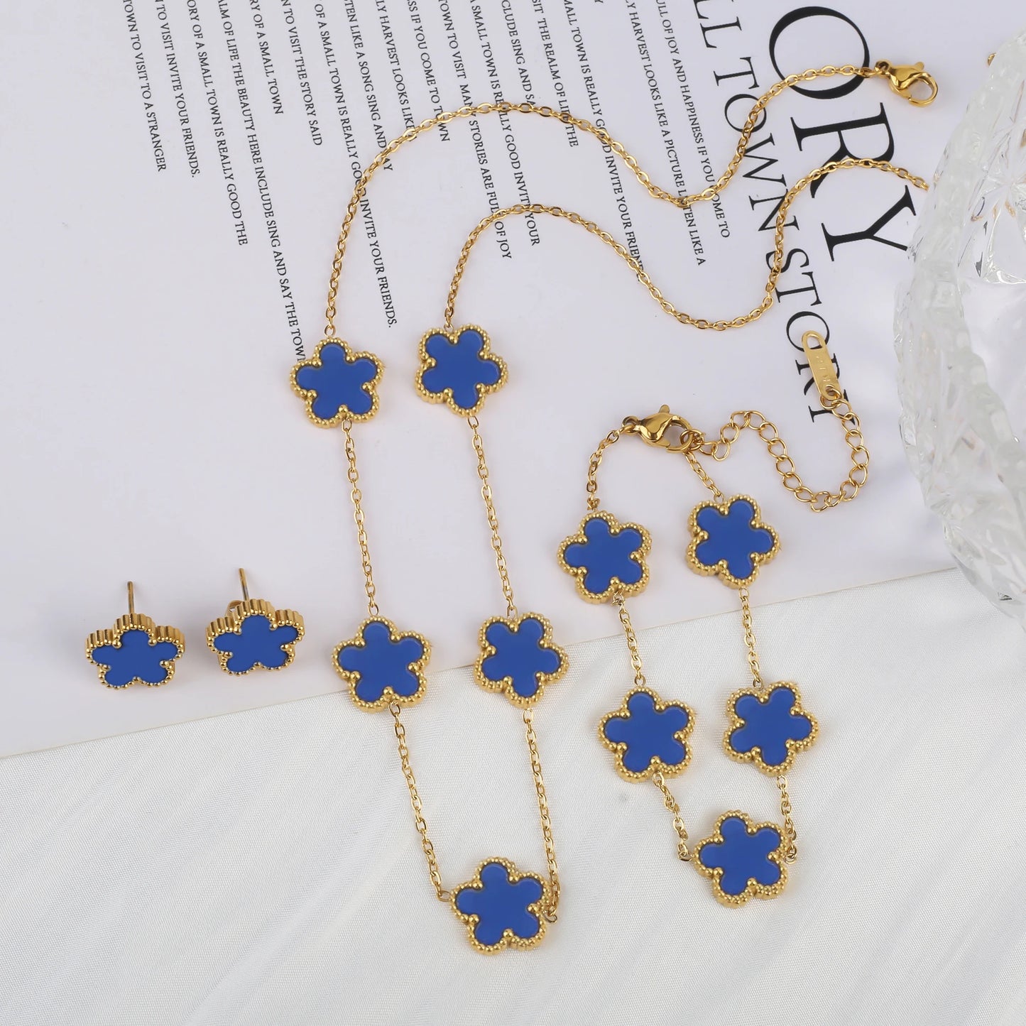Jewelry Set Necklace Bracelet Earrings 18K Gold