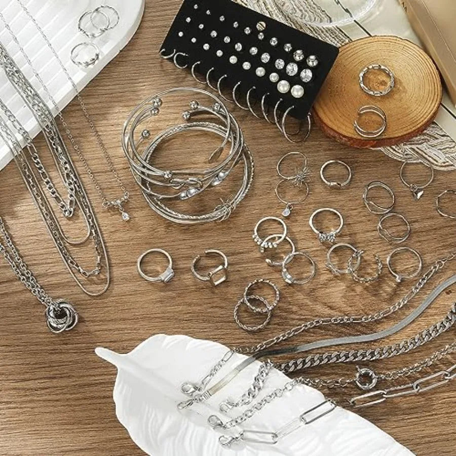 36 Piece Plated Jewelry Set With Necklaces Bracelets Knuckle Rings