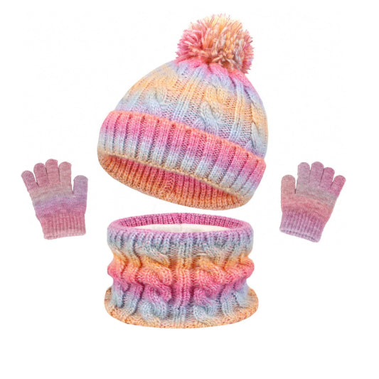 Toddler Winter Hat Scarf Gloves Set Soft Knit Beanie Warm