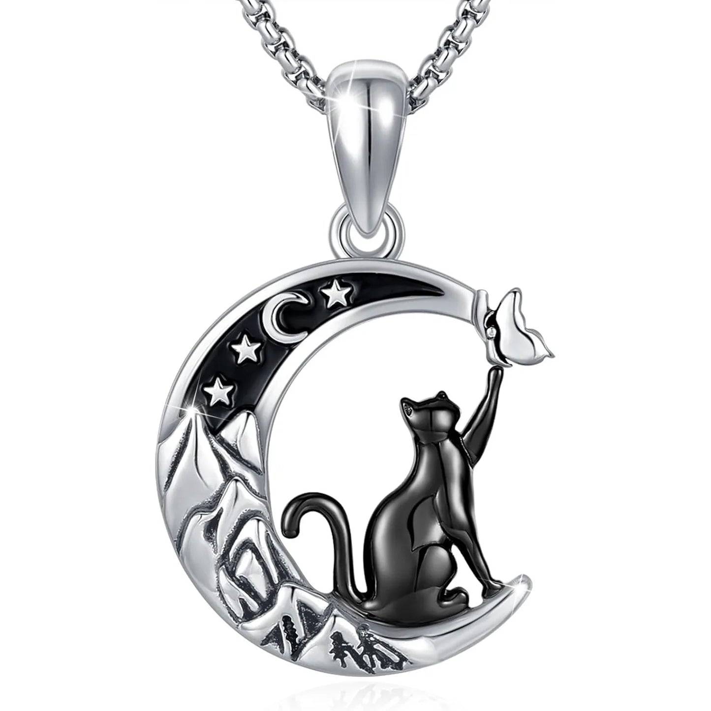 925 Sterling Cat Necklace Crescent Moon