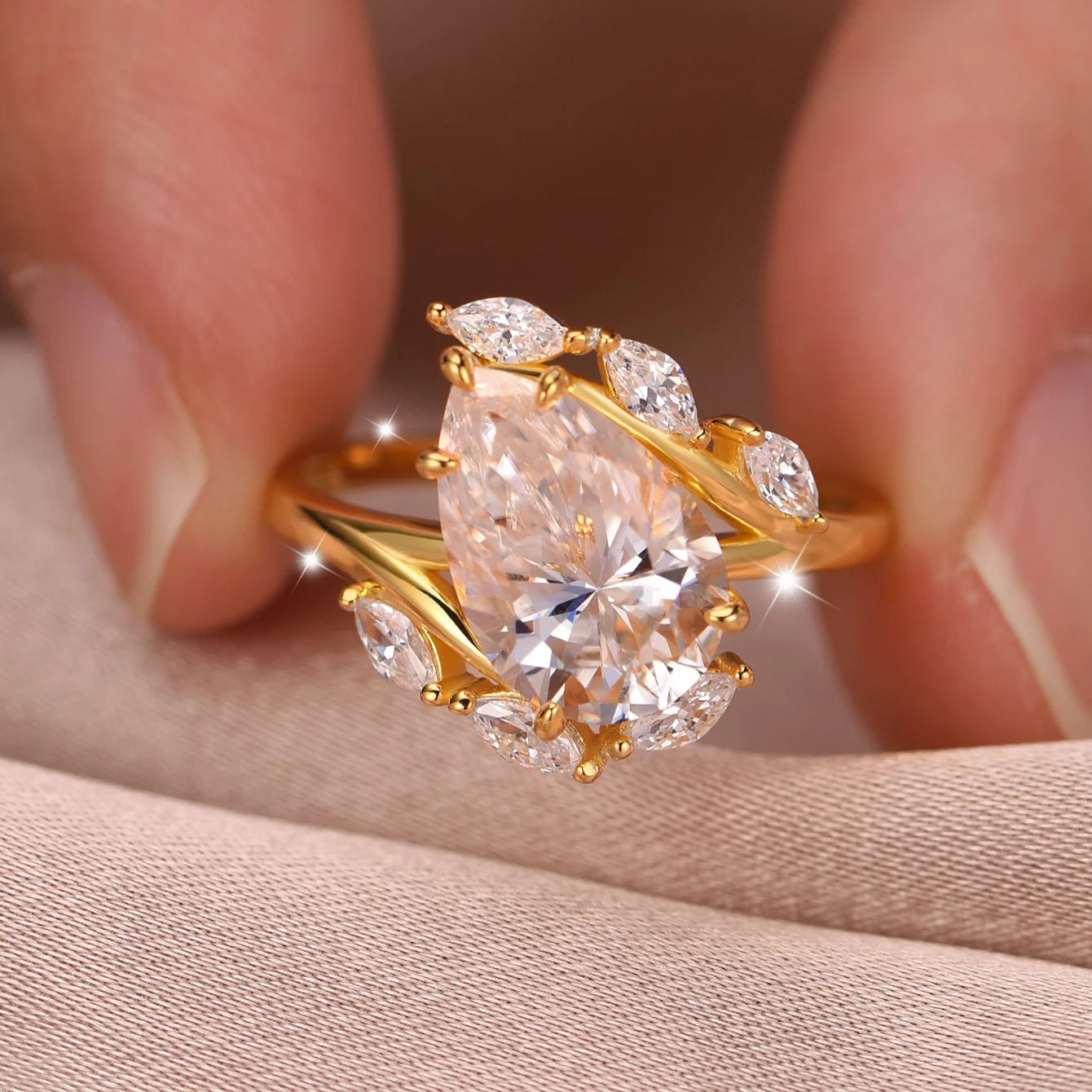 Ring 4ct Pear Moissanite 925 Sterling Silver