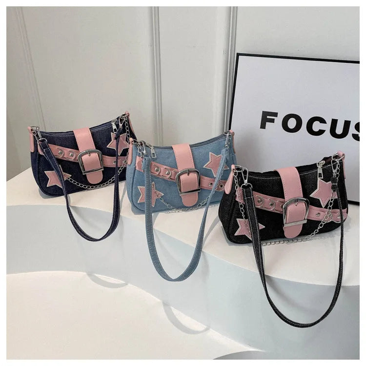 Bag With Rivet Star Accent Denim