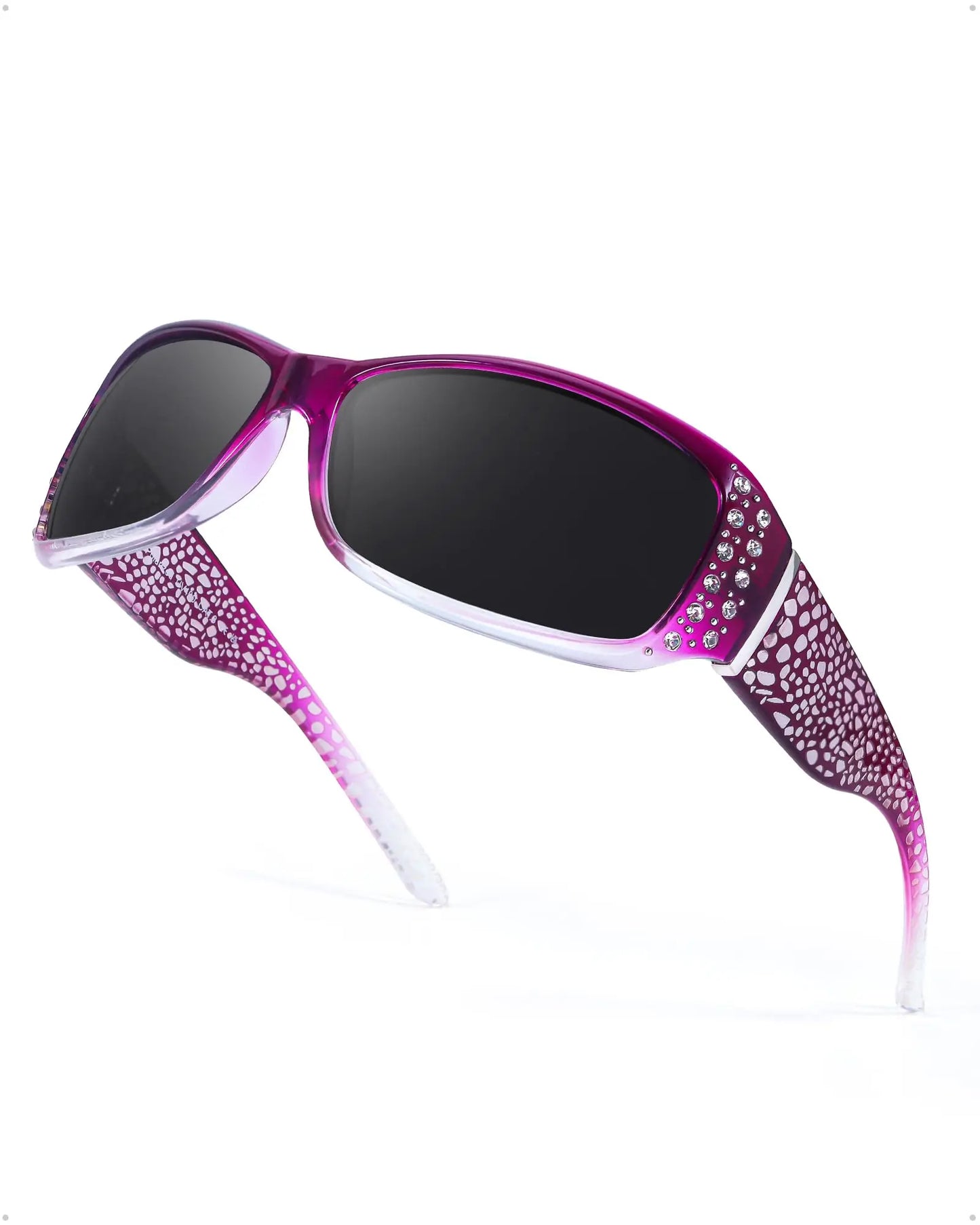 Polarized Rhinestone Wraparound Sunglasses UV400 Protection