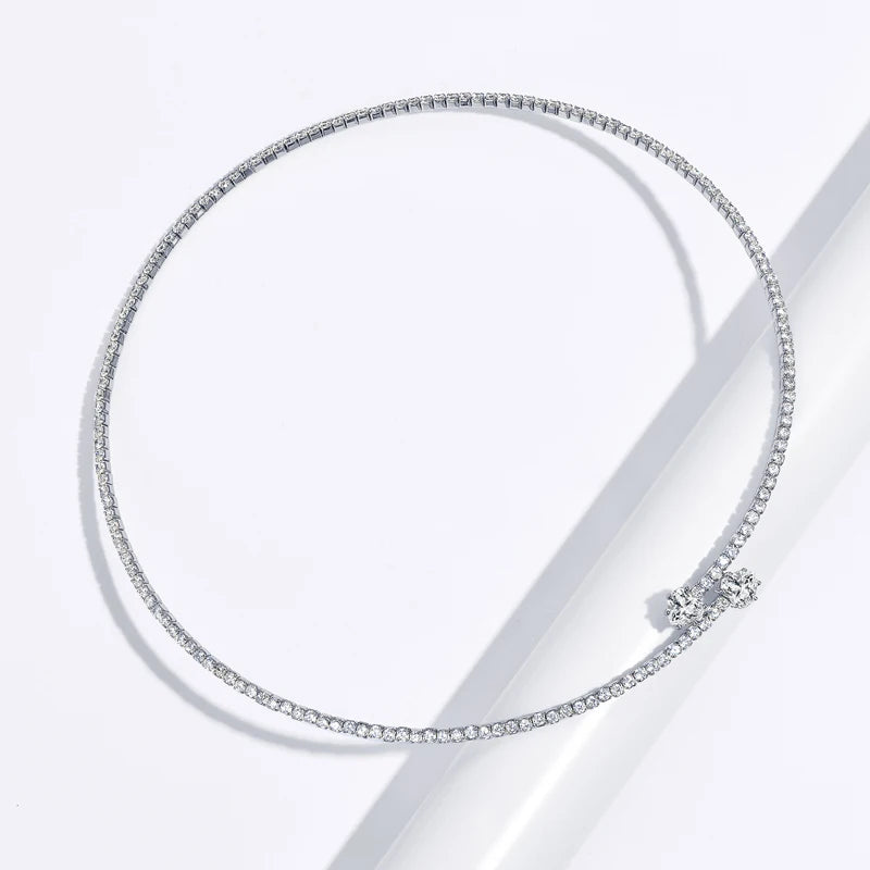 Oxtao Open Moissanite Heart Tennis Necklace Sterling Silver