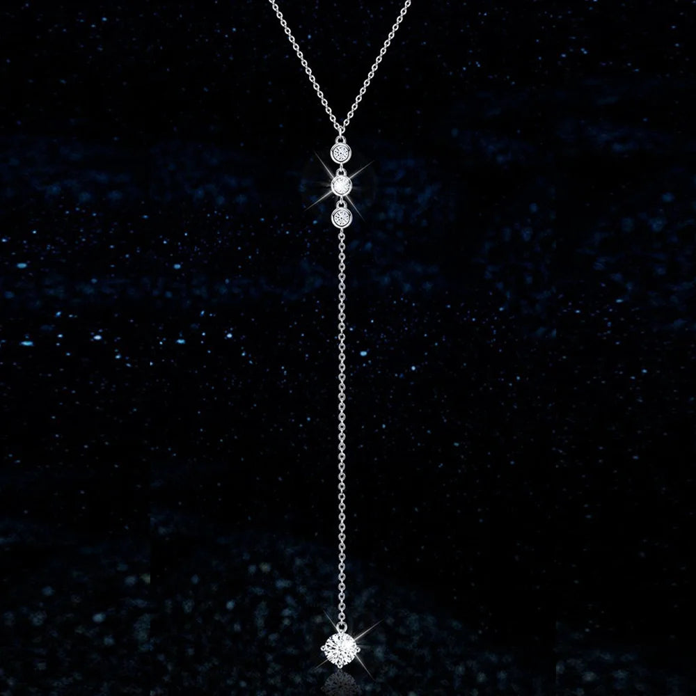 Moissanite 925 Sterling Silver Tassel Pendant Necklace