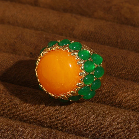 Gold Plated Ring With Green Glaze Stone