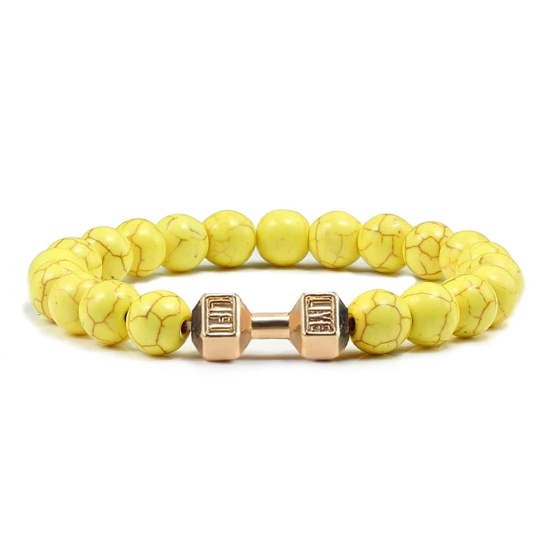 Bracelet Natural Volcanic Stone Matte Black Lave White Beads