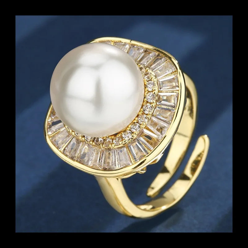 Earrings Ring Necklace Gold Plated White Pearl Square