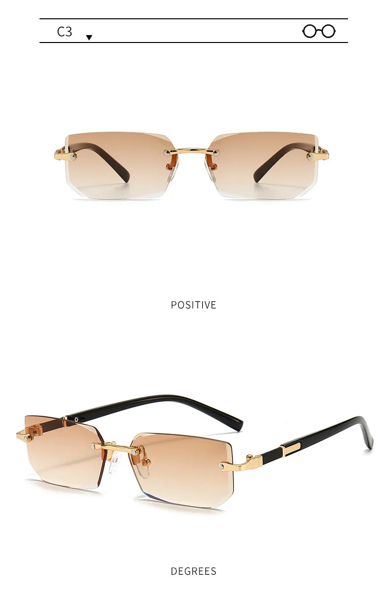 Sunglasses Frameless Diamond Shaped Leopard UV400 Small Frame
