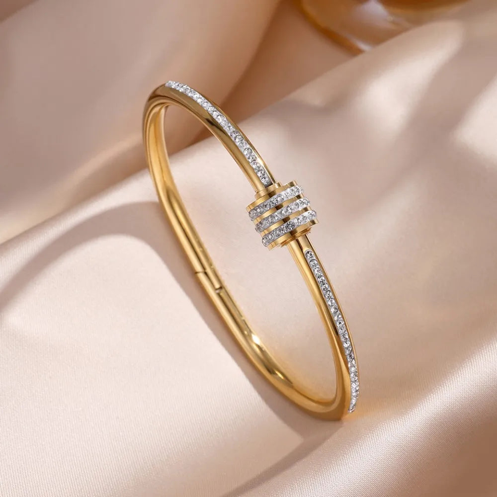 Bracelet Stacked With Zircon Inlaid Bangles