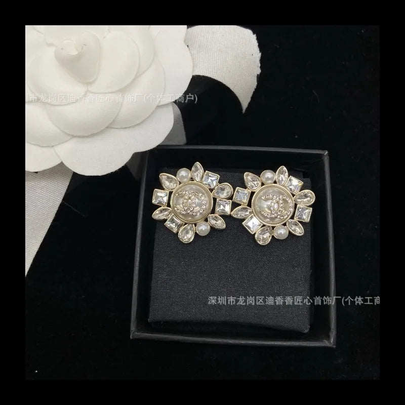 Earrings Horse Eye Diamond Pearl Sunflower Geometric