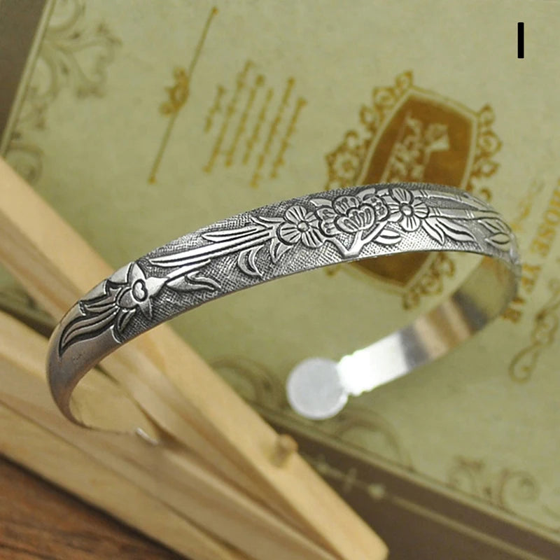 Tibetan Silver Bracelet Vintage Elephant Flower