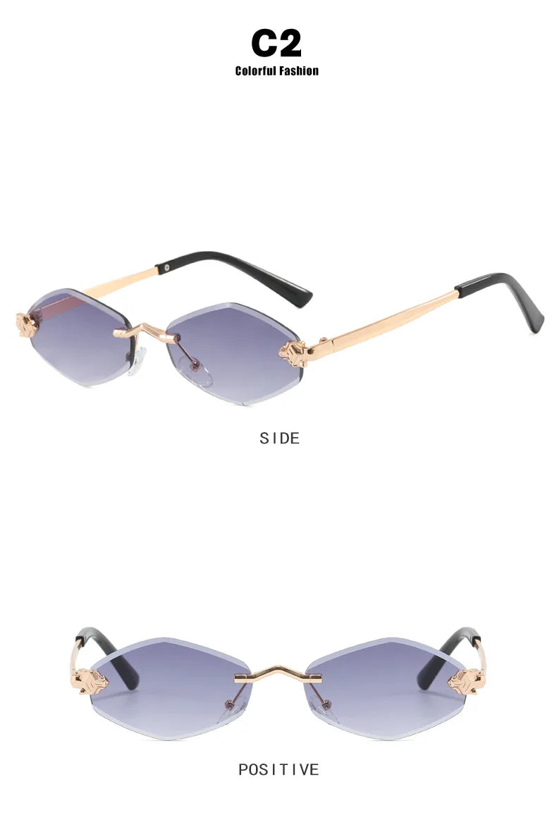 Sunglasses Frameless Diamond Shaped Leopard UV400 Small Frame