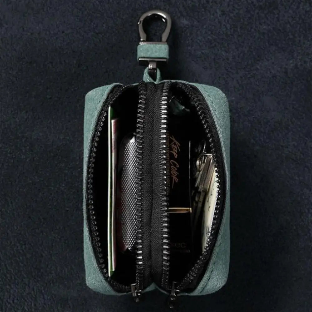 NONECN Faux Suede Key Wallet Unisex Large Capacity Double Zipper