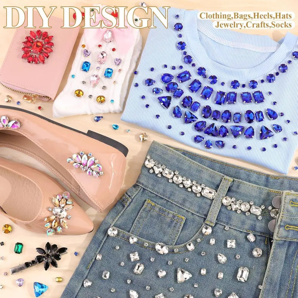120 Pcs Sew On Rhinestones Mixed Shapes With Metal Backing