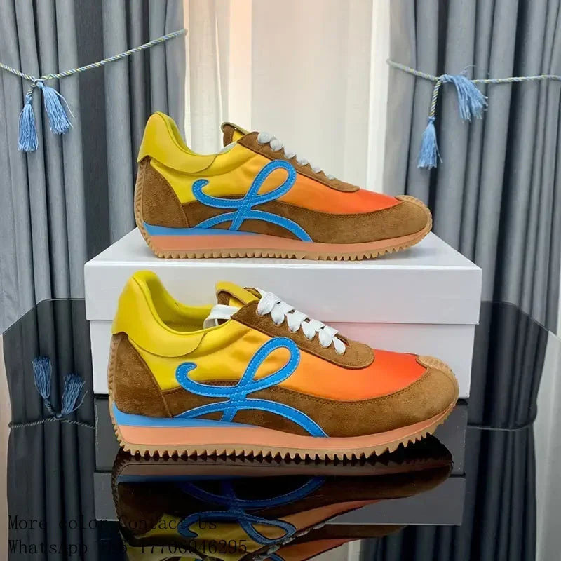 Men Flow Runner Sneakers With Nylon Lace Up Rubber Sole